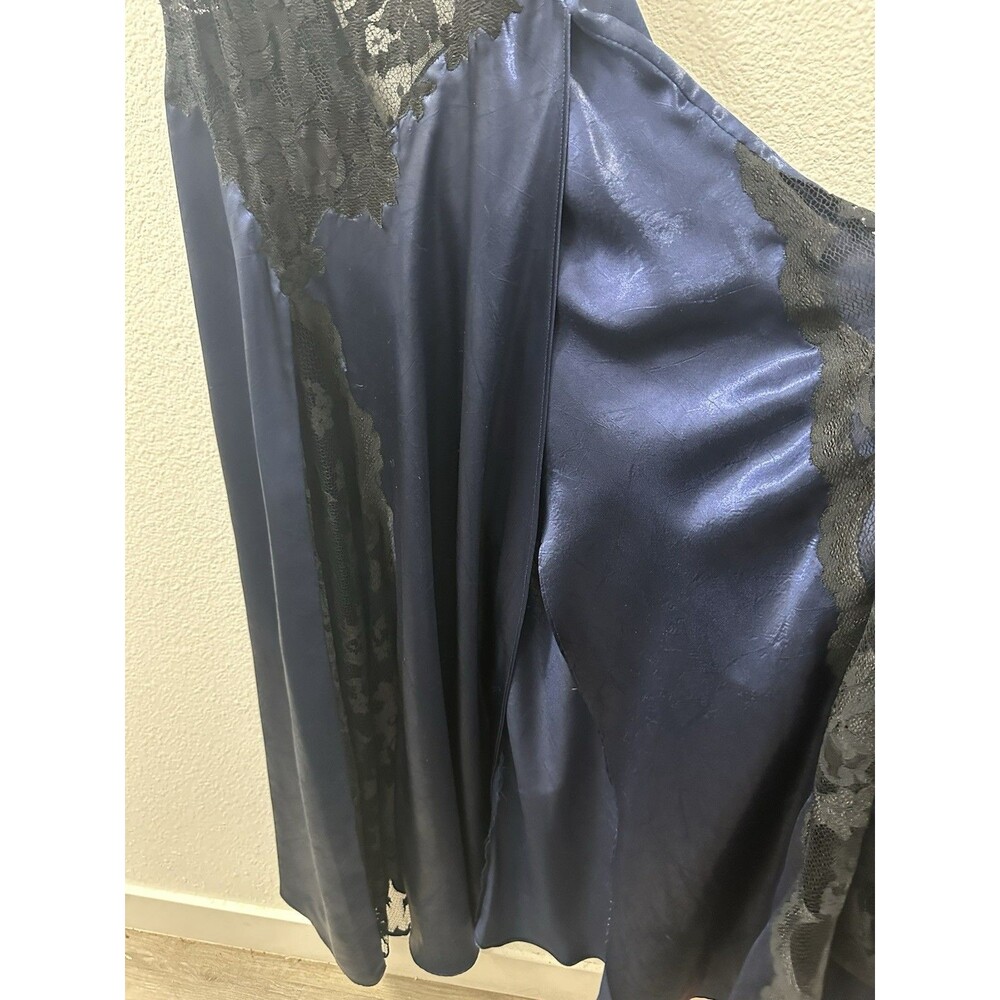 Victorias Secret Collection Navy Blue Satin Lace Maxi Slip Dress Size M Lingerie - Picture 3 of 8